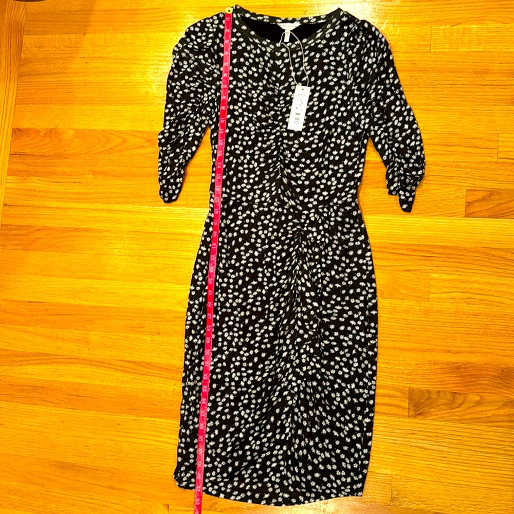 Rebecca Taylor NWT body-con midi dress size Medium black with mini floral